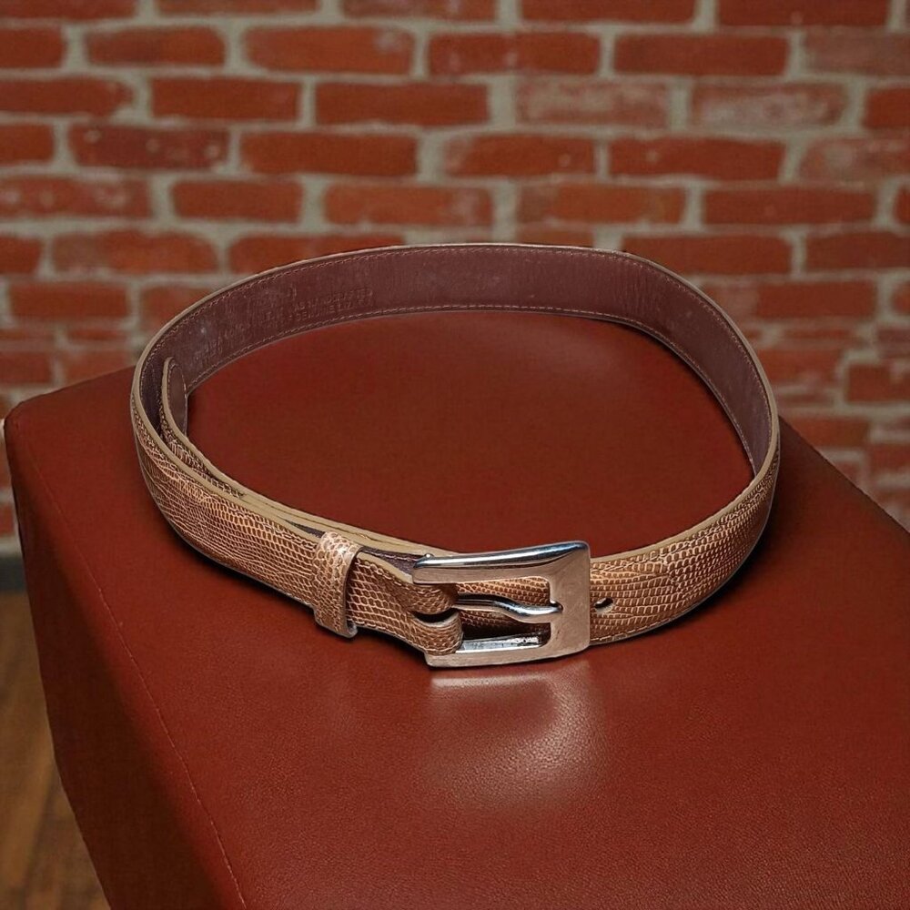 Coach Tan Textured Leather Belt with Silver Buckle